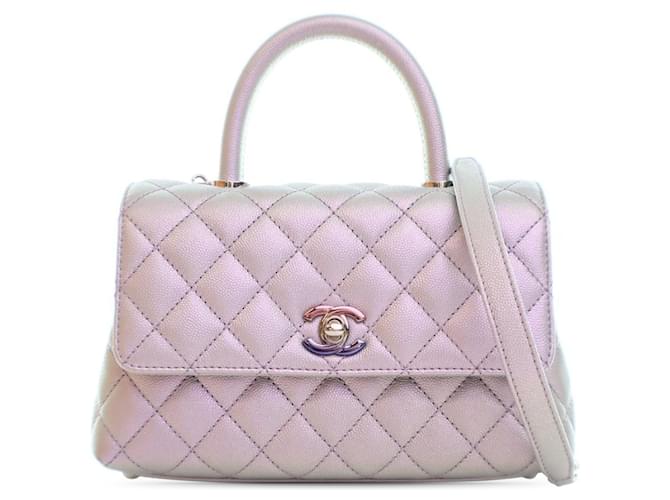 Purple Chanel Mini Iridescent Caviar Coco Handle Bag Satchel