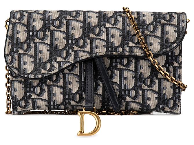 Blue Dior Oblique Saddle Wallet On Chain Crossbody Bag Cloth ref