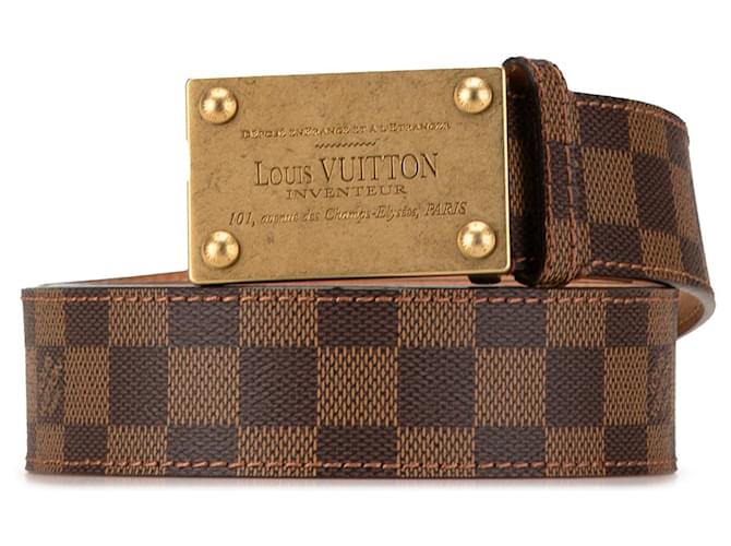 Brown Louis Vuitton Damier Ebene Inventeur Reversible Belt Leather