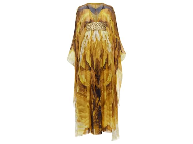 Alexander McQueen runway yellow gold embellished kaftan dress Silk  ref.JC1665673 (Sold) - Joli Closet