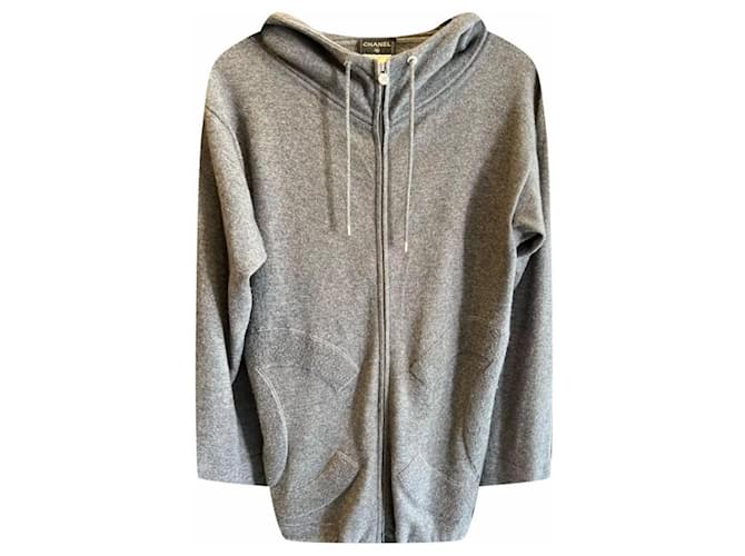 Chanel & Karl Lagerfeld Sport line Gray Zipped Cashmere Hoodie big