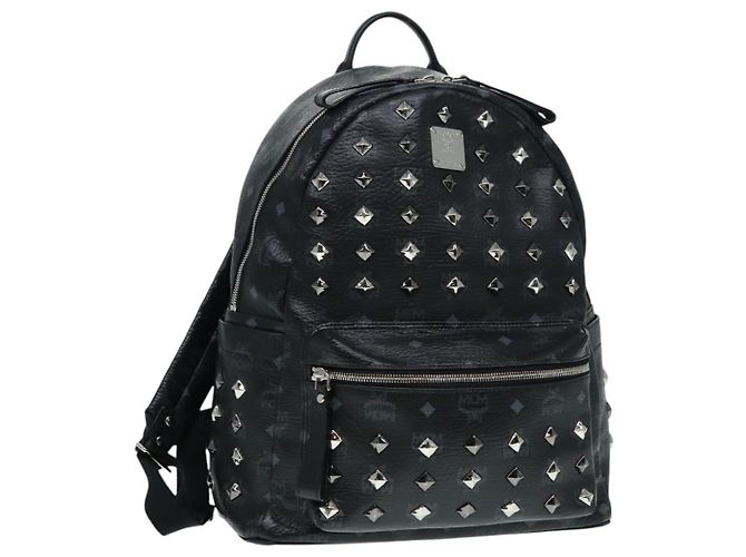 MCM Vicetos Logogram Studs Backpack PVC Black Silver Auth yk14954 ...