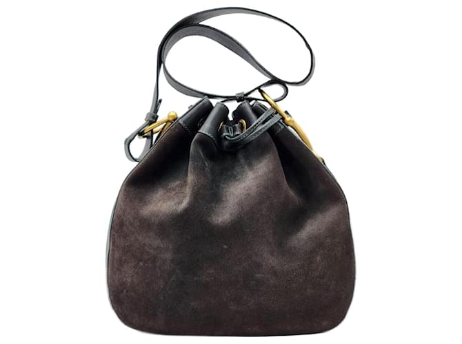 バッグ Gucci vintage handbag drawstring velour Gucci Vintage Horsebit Drawstring Bucket Bag Dark green Suede