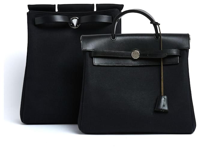 Hermès Herbag Black Canvas Leather Back Pack x2 Pristine Hermes