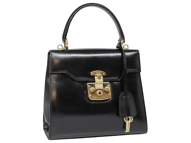 希少【GUCCI】ショルダーバッグ　ロゴプレート　ゴールド金具　レザー　ブラック GUCCI Ready Lock Hand Bag Leather Black Gold 000 926 0211 Auth