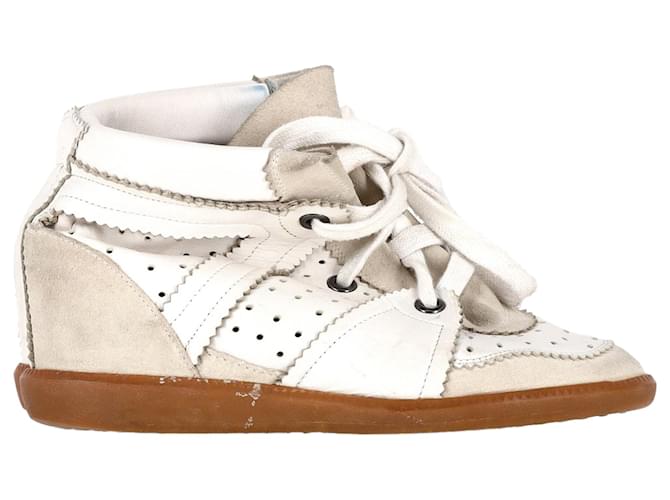 Isabel Marant Bobby Wedge Sneakers in White Leather And Suede