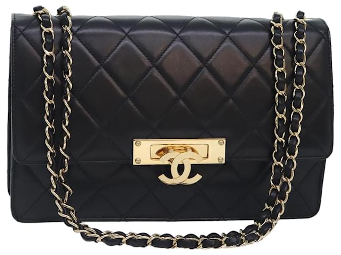 CHANEL MATELASSE COCOMARK ラムスキン CHANEL Matelasse COCO Mark Chain Bag Lamb Skin Black Gold CC