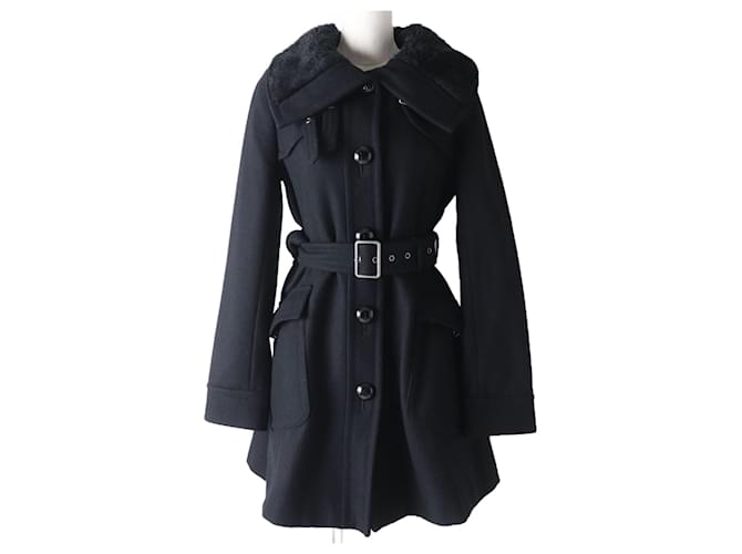 BURBERRY BLUE LABEL ピーコート 40 Burberry Blue Label Wool Belted Coat, Black, Size 40 ref