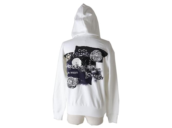Chanel Women's Graffiti Logo Zip-up Hoodie White Cotton ref