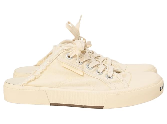 Balenciaga Paris Sneaker Mules in Cream Canvas White Cloth ref