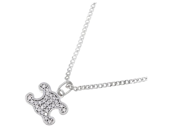 Céline Celine Triomphe Rhinestone Necklace Silvery Metal ref