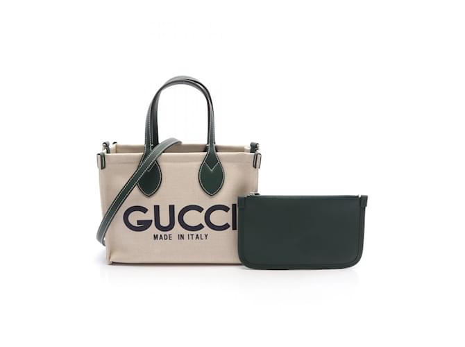 Gucci Printed Tote Bag Green Cream Leather Cloth ref.JC1707351