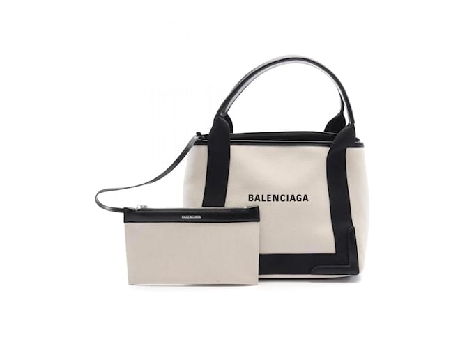 Everyday Balenciaga Navy Cabas Tote Bag Black White Leather