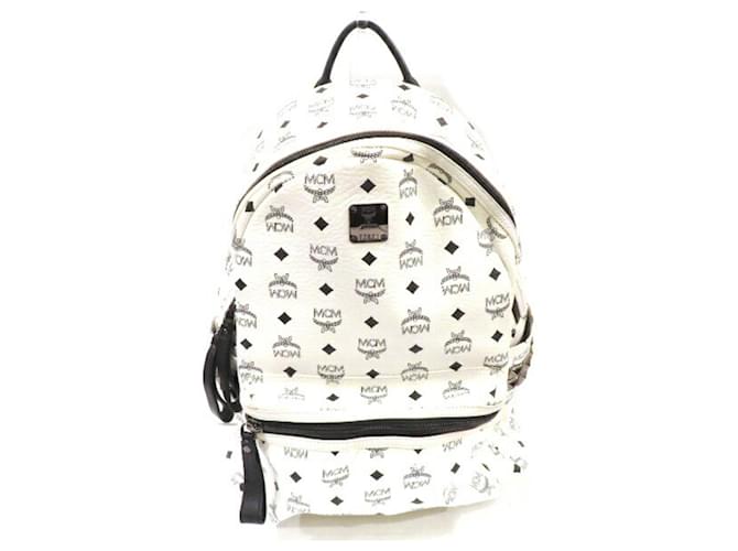 MCM Coated Canvas and Leather Backpack White Cloth