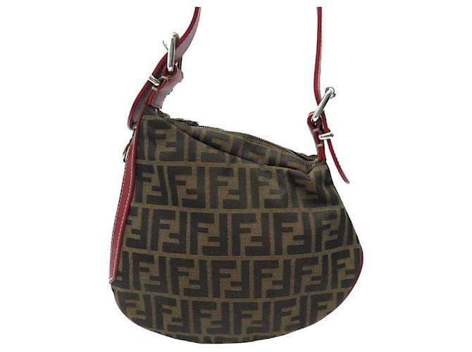 Fendi Oyster Hobo Monogram Zucca Canvas Hand Bag Purse Brown