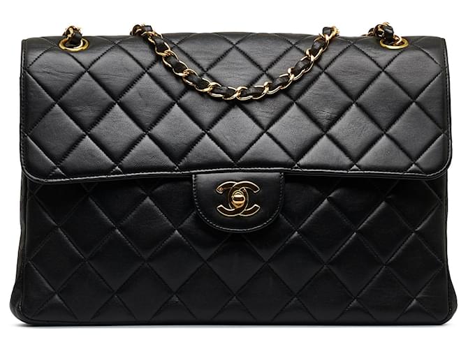Black Chanel Jumbo Lambskin Double Sided Flap Shoulder Bag Leather
