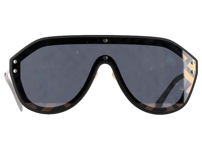 Lunettes de soleil Fendi Zucca FF Logo Shield en acétate marron