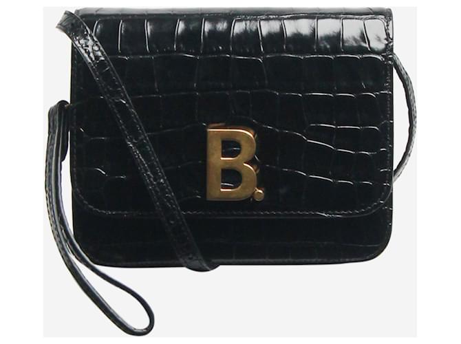 Balenciaga Black B small crocskin shoulder bag Leather ref