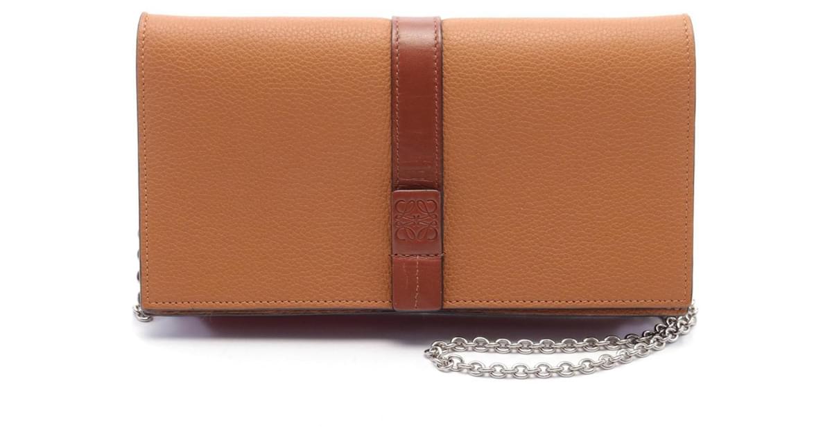 LOEWE Logo outlet Brown Leather Wallet on Chain