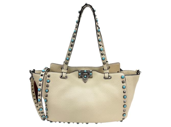 Valentino Garavani Rockstud Turquoise Shoulder Bag Cream
