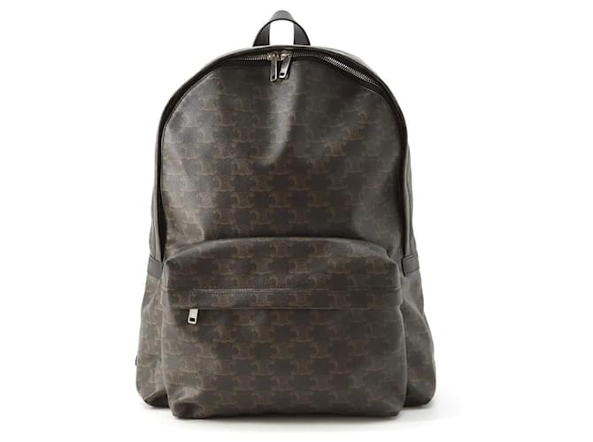 Céline Celine Triomphe Medium Leather Backpack Brown Black Plastic