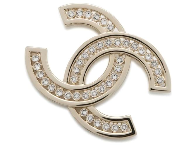 CHANEL Gold Plated COCO Mark Cursive Pearl Stone Logo Brooch gold