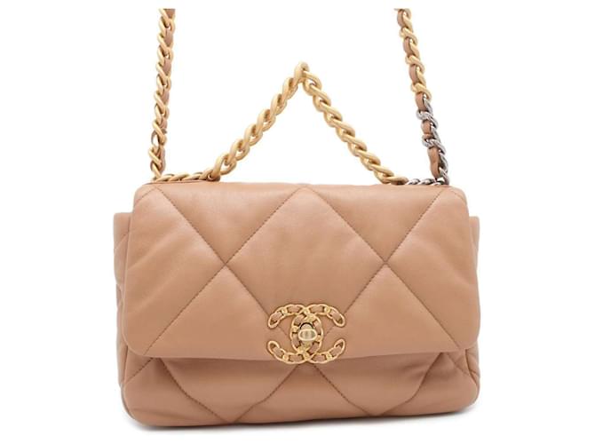 【美品】CHANELバッグ Chanel Chain Shoulder Bag 19 Flap Brown Leather ref.1717572 - Joli