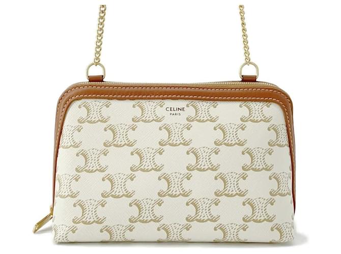 Céline Celine Chain Shoulder Bag Triomphe Clutch White