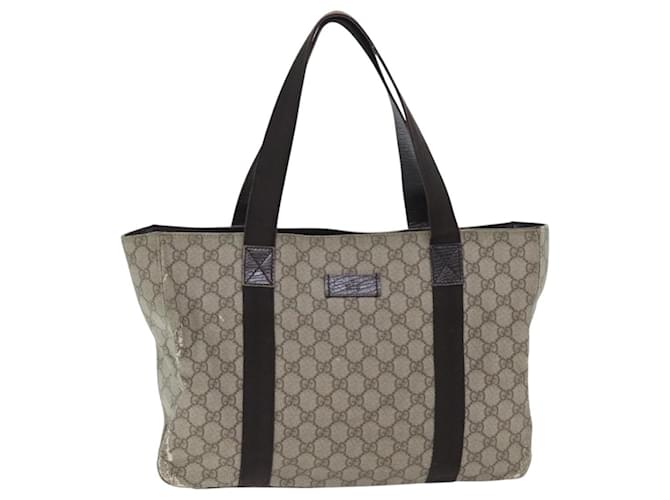 GUCCI GG Supreme Tote Bag PVC Leather Beige Dark Brown Silver