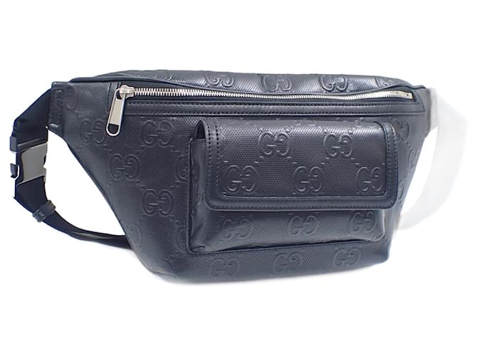 Sac banane Gucci GG embossé en cuir noir pour homme