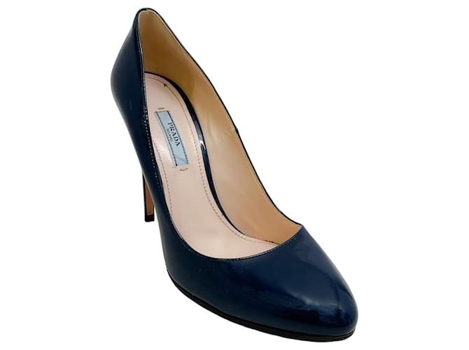 Prada Navy Blue Patent Leather Pumps Prada Navy Blue Patent Square