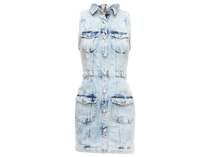 Balmain Distressed Denim Silver Buttons 4 Pocket Fitted Dress (Sold) - Joli  Closet