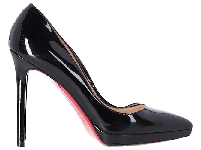 Louboutin Black Patent Pigalle Plato Pointy Toe Platform Pump