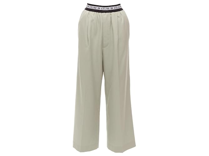 Céline Celine Phoebe Philo Virgin Wool Logo Wide Leg Pants Brown