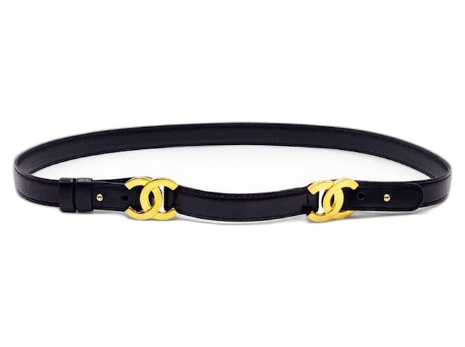 Chanel Double CC 24K Gold Plated Leather Belt Black ref