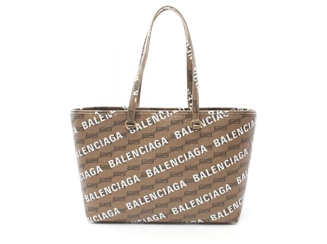 Balenciaga Signature Shopper M BB Monogram Tote Bag Brown Plastic
