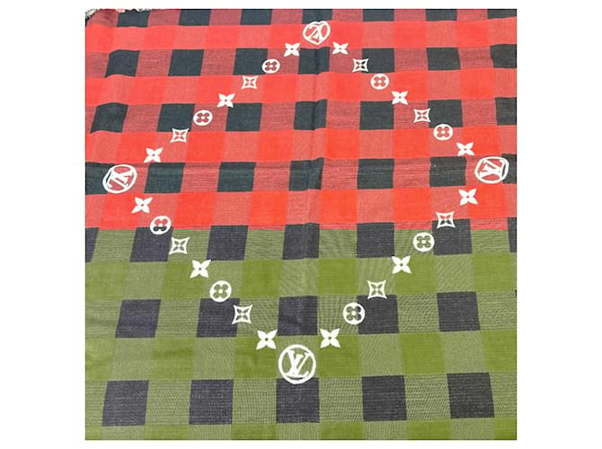 Louis Vuitton Damier Buffalo Shawl Red Cotton Wool ref.1721364
