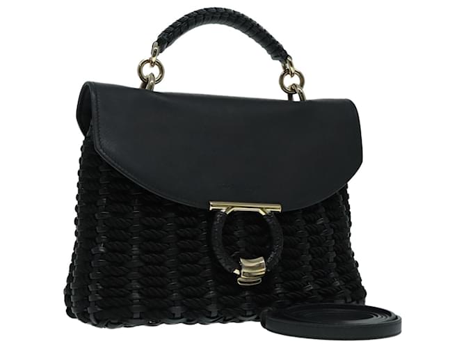 【関税負担】 SALVATORE FERRAGAMO MARGOT BAG Salvatore Ferragamo Margot Hand Bag Leather 2way Black Gold