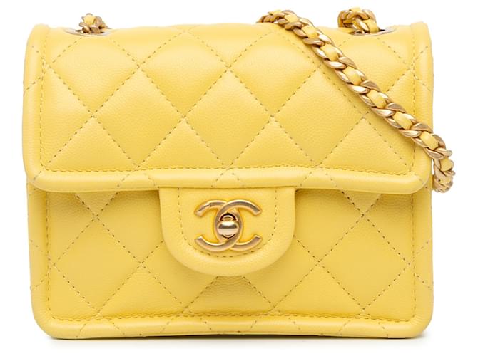 Yellow Chanel Mini Quilted Caviar Sweet Classic Flap Crossbody Bag