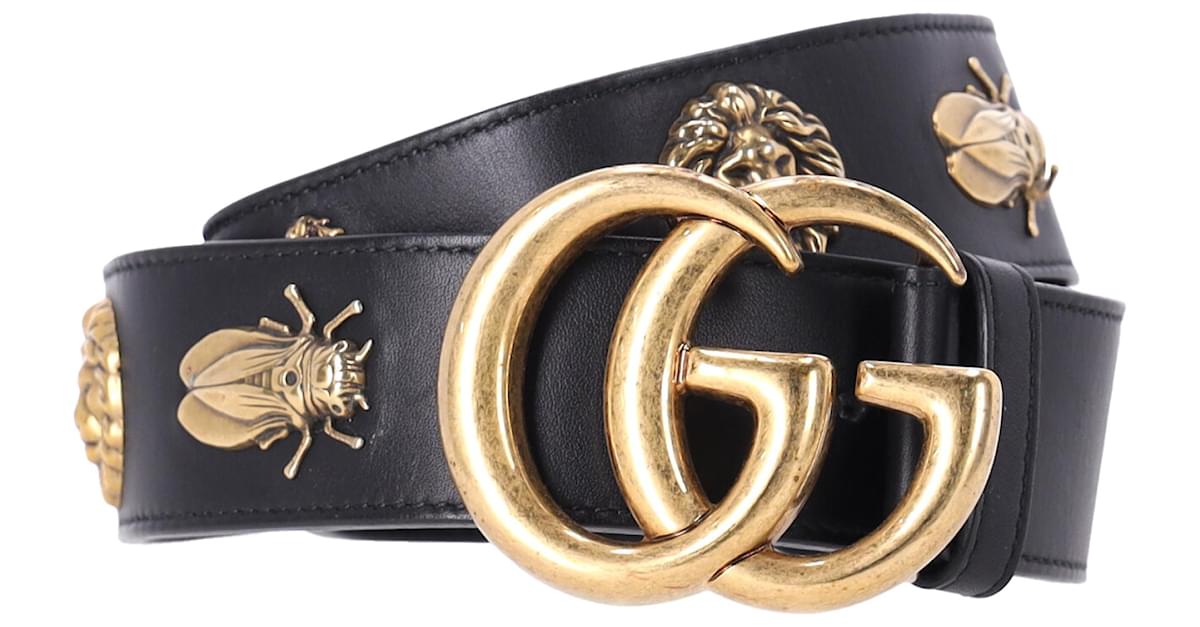 Gucci Marmont Bug Medallion Belt 80 32 in Black Smooth Leather ref.1723025 Joli Closet