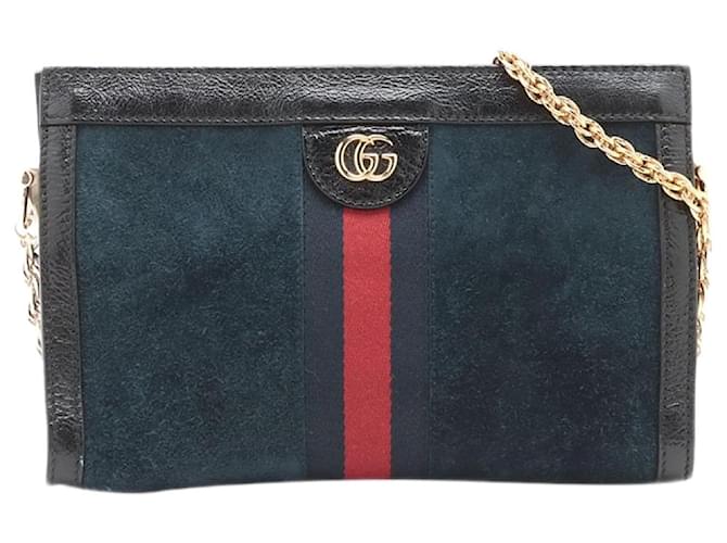 Gucci Dark blue and black GG Ophidia suede shoulder bag ref