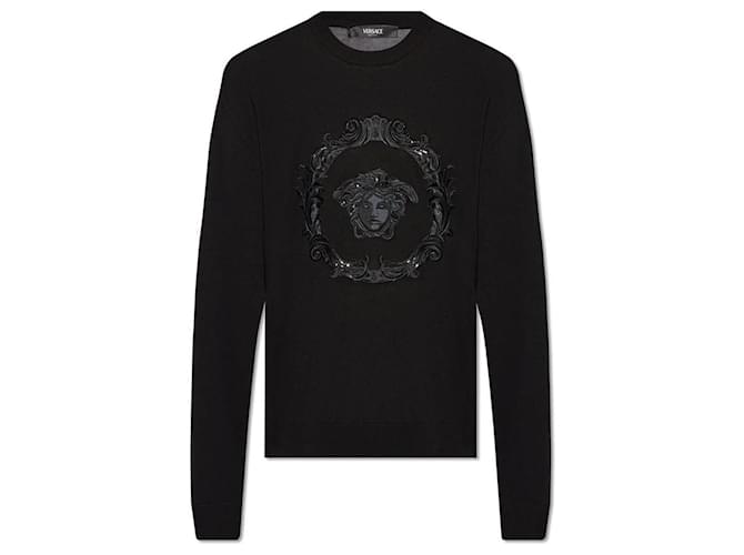 Versace Medusa knit sweater black Leather Wool Joli