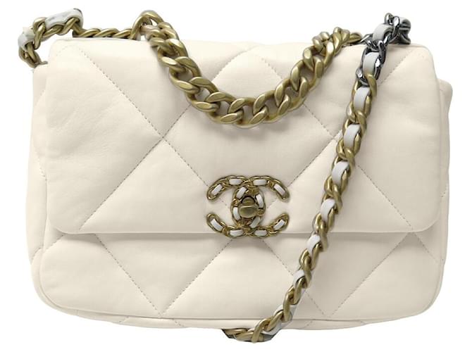 NEW CHANEL 19 AS1160 PM WHITE LEATHER SHOULDER BAG PURSE ref