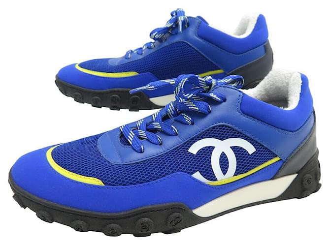 NINE CHANEL TENNIS SHOES G34086 CC LOGO 39 CANVAS SNEAKERS Blue