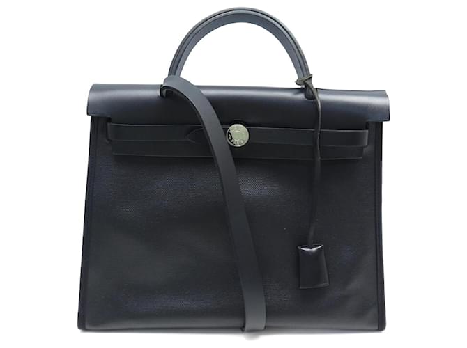 Hermès HERMES HERBAG 31 SELLIER BLACK CANVAS LEATHER SHOULDER
