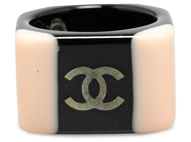 Chanel Coco Mark Square Ring Black Pink Plastic Joli