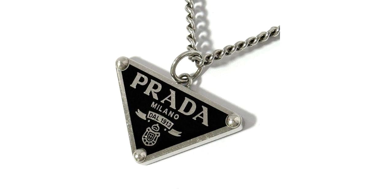 【関税＆送料込み】Prada Necklaces PRADA Necklace Silver Pendant for Men Authentic H:0.39” W