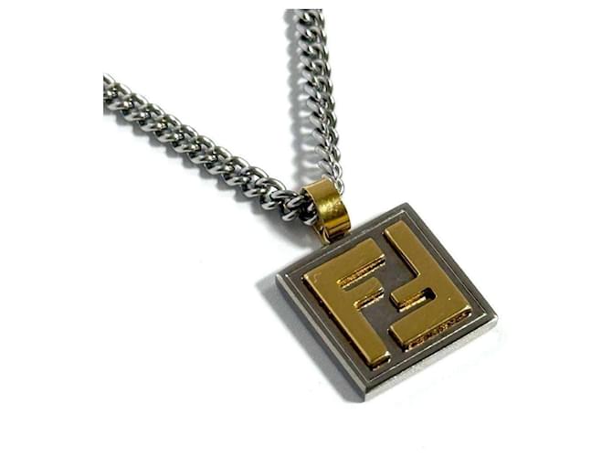Fendi Men's Necklace Pendant in Palladium & Gold Metal ref.1729764