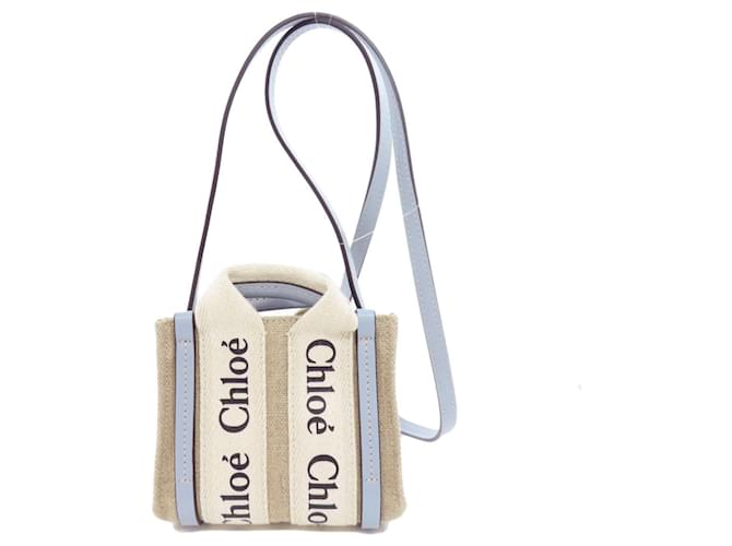 Chloé Woody Nano Handbag Beige Light blue Cloth ref.1730254