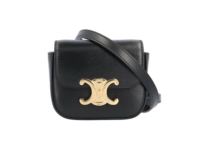 Céline Celine Triomphe Shoulder Bag Black Leather ref